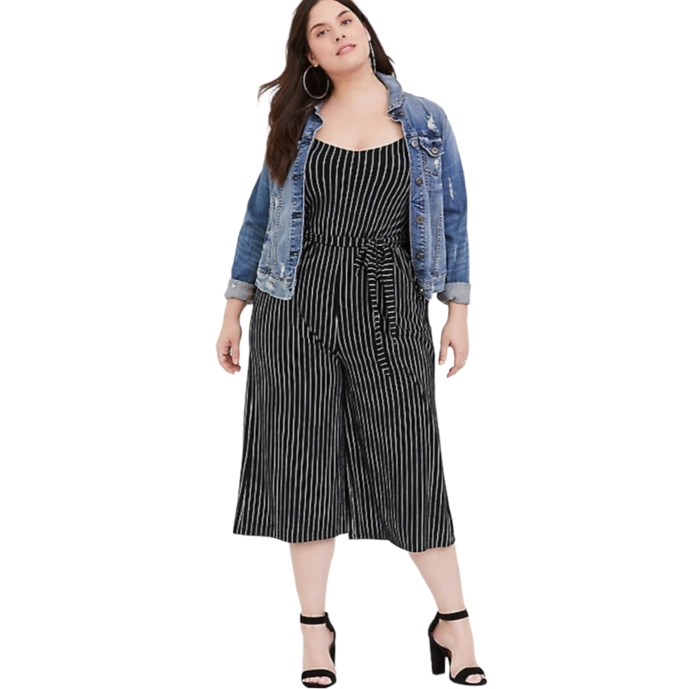 Torrid Black Pinstripe Culotte Jersey Jumpsuit -3X